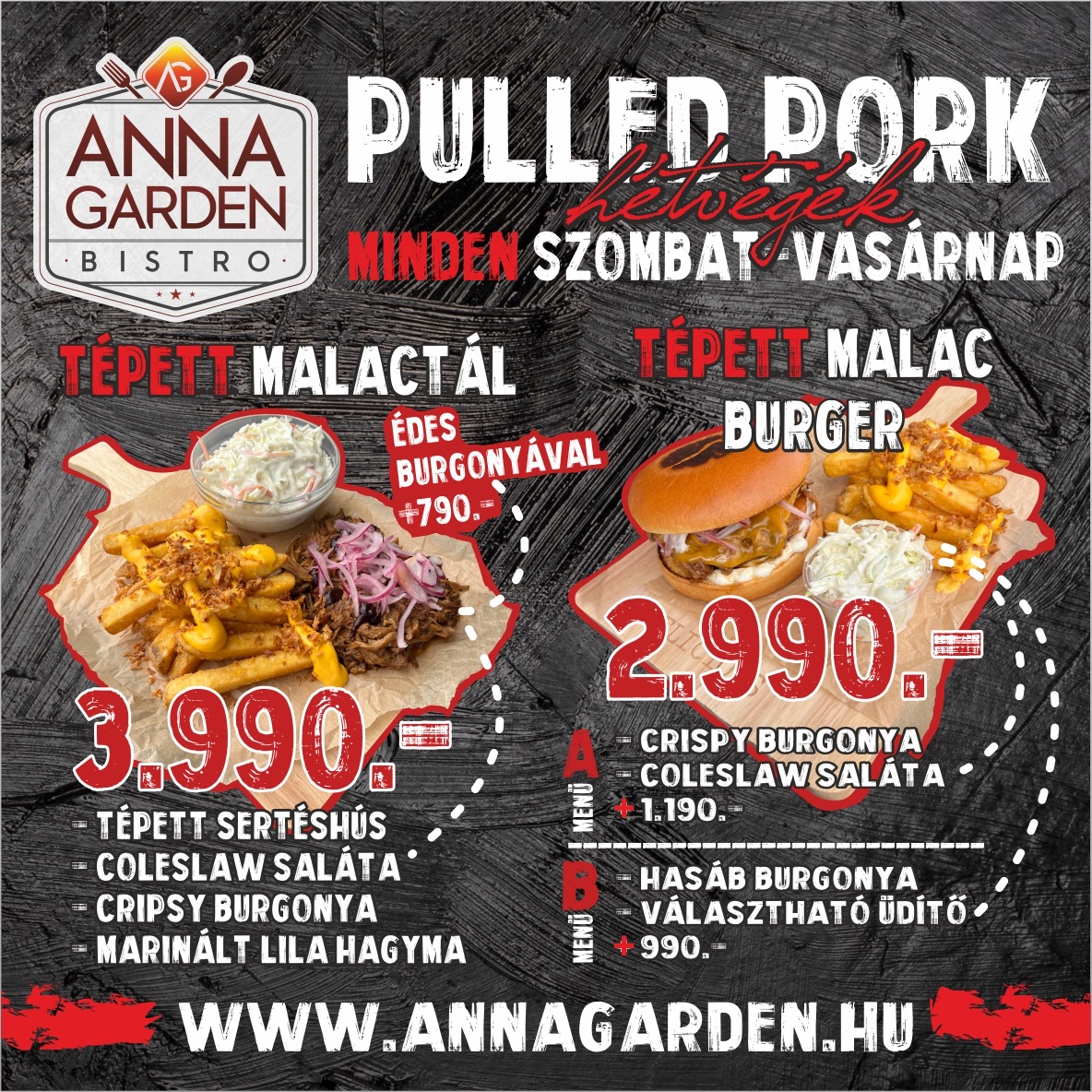 Pulled pork hétvégék (csak szombat és vasárnap elérhető)
